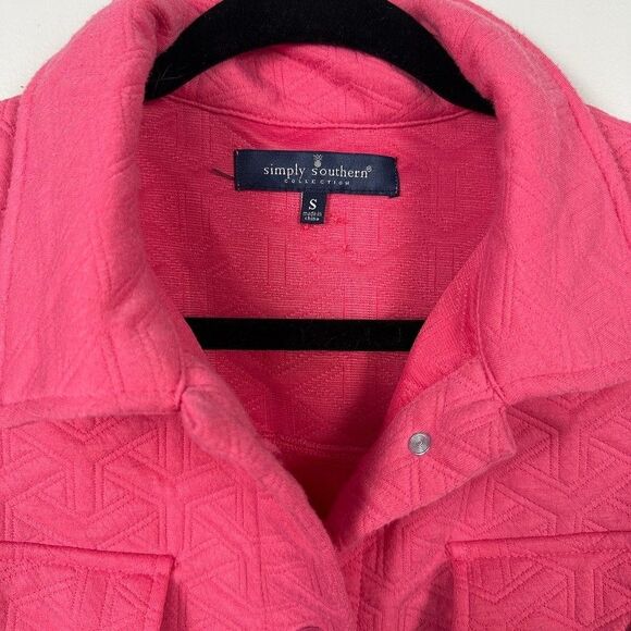 Simply Southern Womens Small Quilted Shacket Pink Button Jacket - Picture 3 of 5